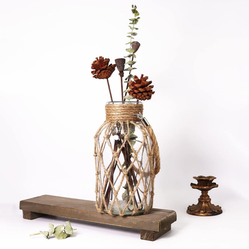 Funsoba Rustic Hanging Mason Jar Creative Rope Net Dry Flower Glass Vase with Handle (1 Vase 8") - Image 2